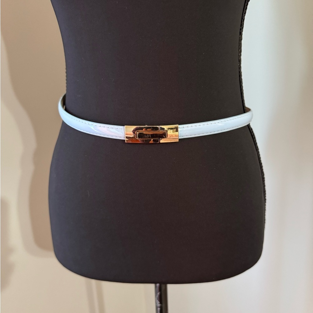 Elegant Light Blue Belt with Gold Buckle 36 inches long